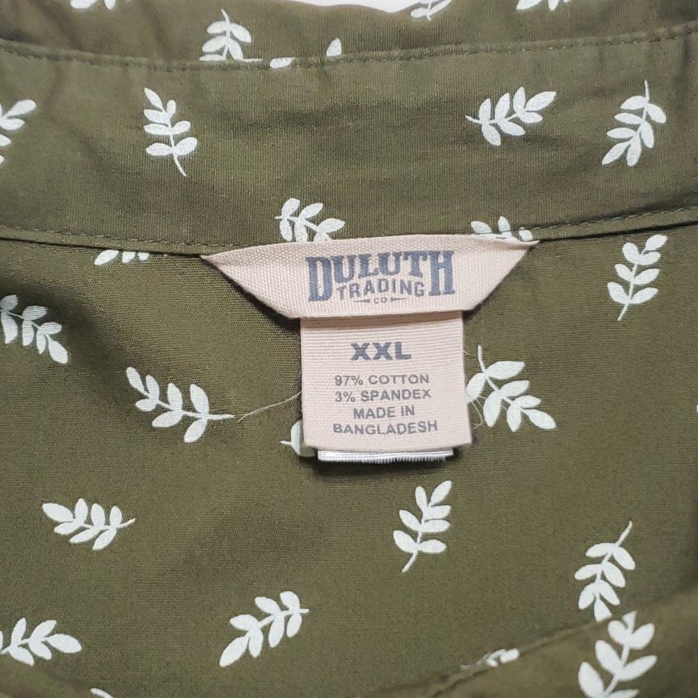 Duluth Trading Co Womens XXL Green Leaf Print Roll Tab Sleeve Button Down Shirt - Picture 6 of 11